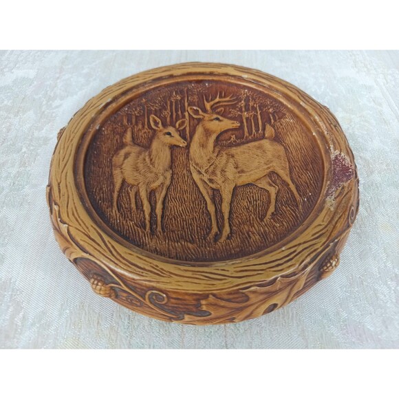Orn A Craft Vintage Chalkware Deer Buck And Doe With Glass Dome Shelf/Desk Decor - Picture 3 of 10